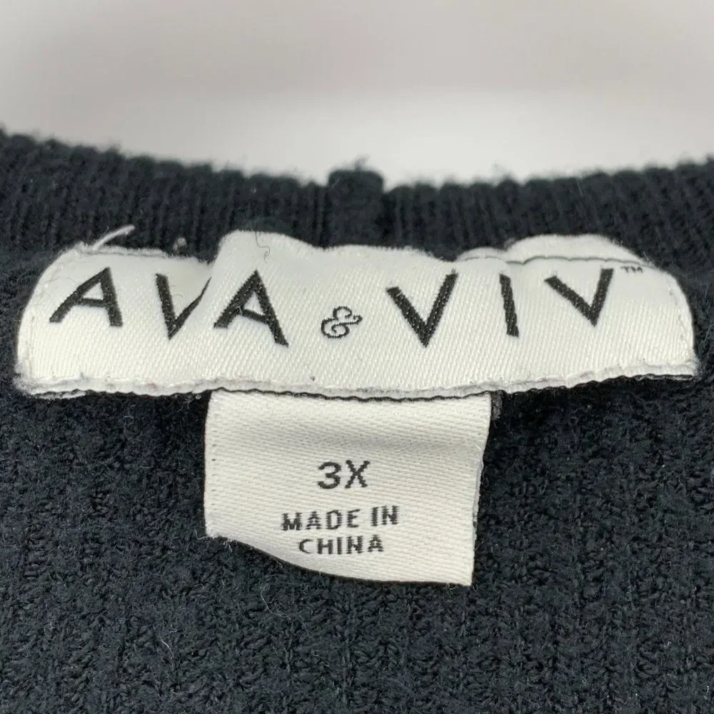 Ava & Viv Cardigan Ruffle Black 3X Women Sweater Open 3002 Viscose Knit 3/4 Sl